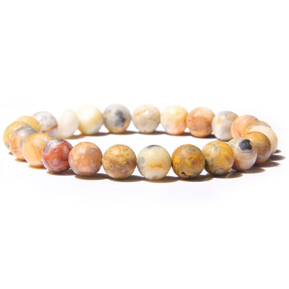 8mm Natural Stone Beads Bracelet Men's White Turquoise Stretch