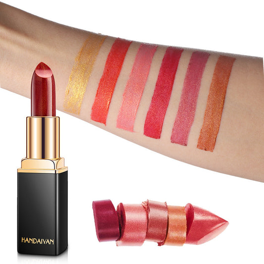 Shiny Metallic Lipstick Pearlescent Color Temperature Change Lipstick Gilt Lipstick