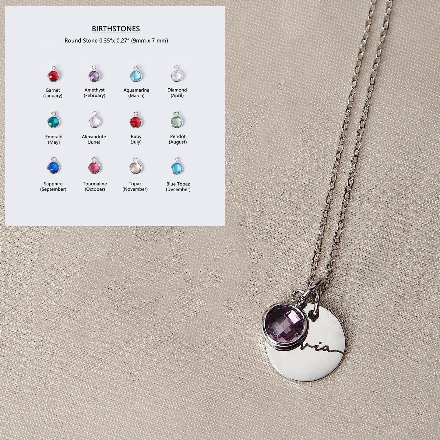 Personalized Name Engraving Necklace Birthstone Pendants Stackable Jewelry Birthday Gift For Women Mom Wife Daughter Friend