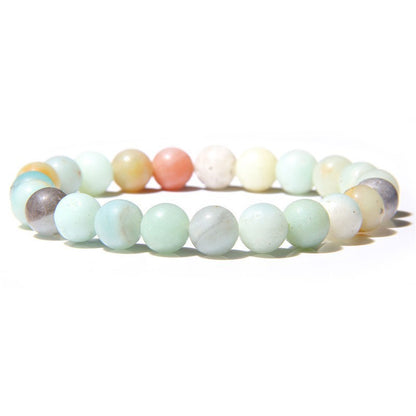 8mm Natural Stone Beads Bracelet Men's White Turquoise Stretch