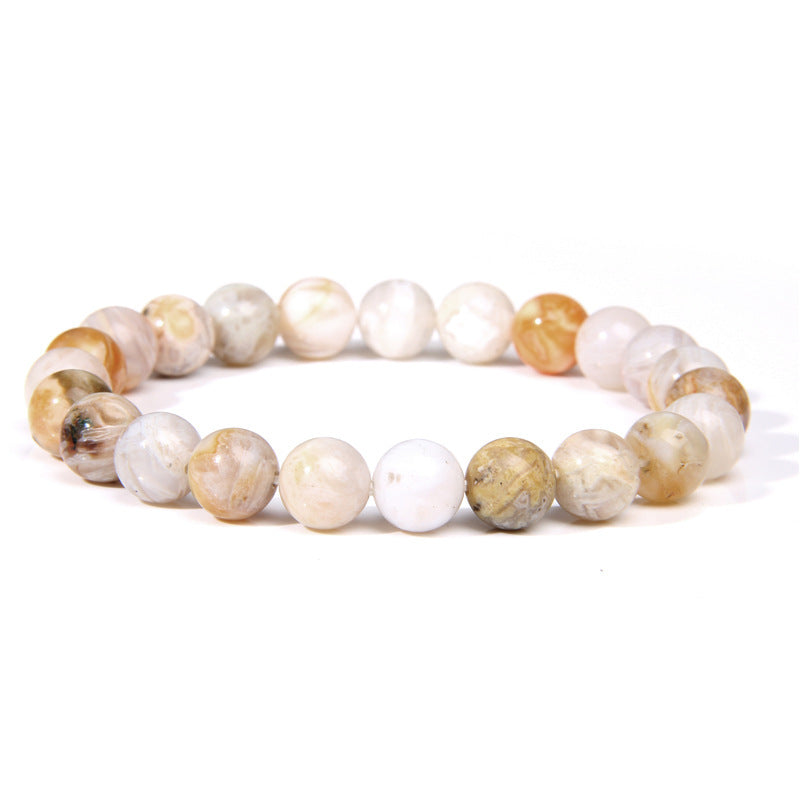 8mm Natural Stone Beads Bracelet Men's White Turquoise Stretch