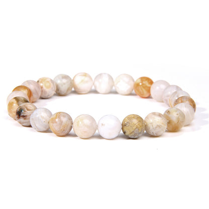 8mm Natural Stone Beads Bracelet Men's White Turquoise Stretch