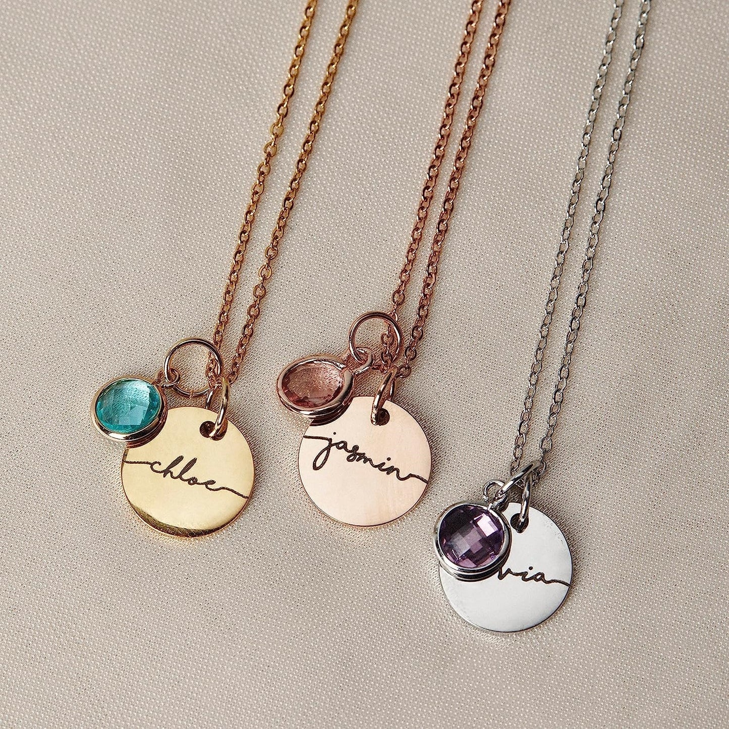 Personalized Name Engraving Necklace Birthstone Pendants Stackable Jewelry Birthday Gift For Women Mom Wife Daughter Friend