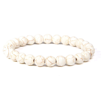 8mm Natural Stone Beads Bracelet Men's White Turquoise Stretch