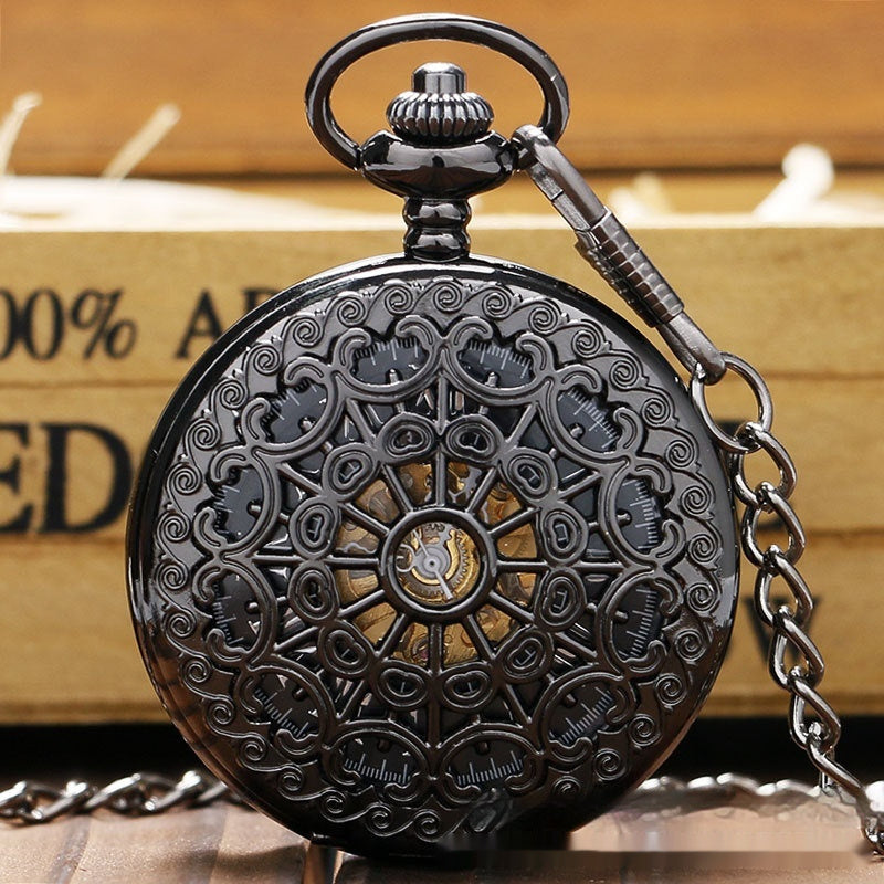 Mechanical Pocket Watch Retro Large Gun Color Spider Web Flip