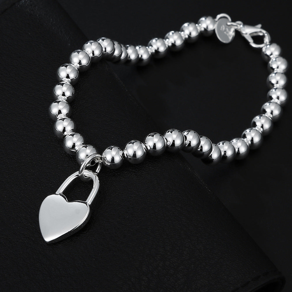 Women's 6MM Beads Heart Lock Bracelet