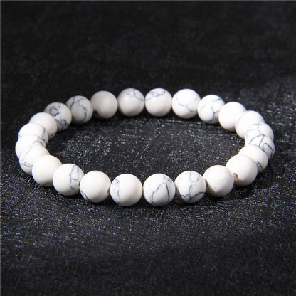 8mm Natural Stone Beads Bracelet Men's White Turquoise Stretch