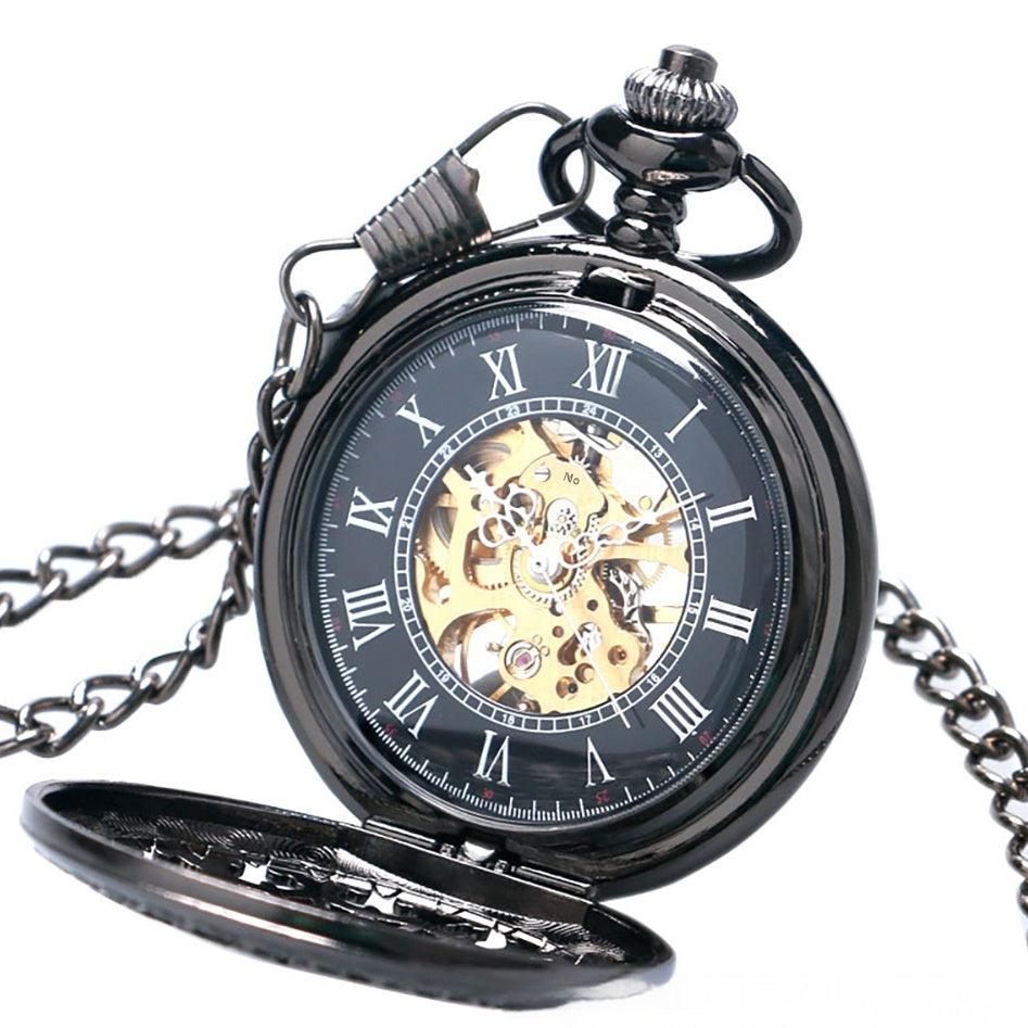 Mechanical Pocket Watch Retro Large Gun Color Spider Web Flip