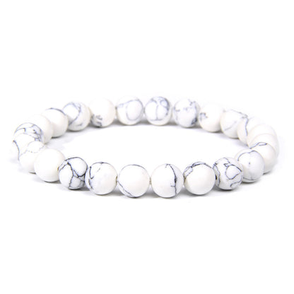 8mm Natural Stone Beads Bracelet Men's White Turquoise Stretch