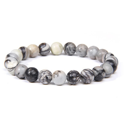 8mm Natural Stone Beads Bracelet Men's White Turquoise Stretch