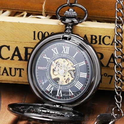 Mechanical Pocket Watch Retro Large Gun Color Spider Web Flip