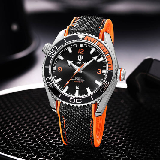 Sports Quartz Watch Men's Silicone Strap Waterproof Calendar Fashion