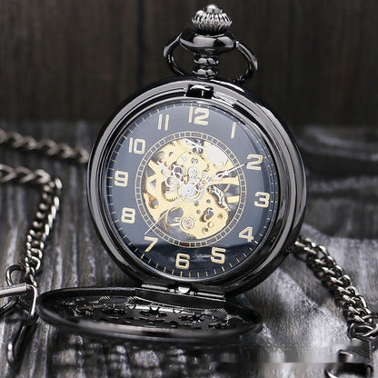 Mechanical Pocket Watch Retro Large Gun Color Spider Web Flip