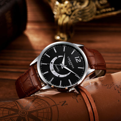 Men's Fashion Quartz Watch Genuine Leather Strap