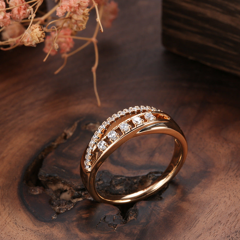 Copper Plating 585 Rose Gold Creative Retro Diamonds Ring For Women