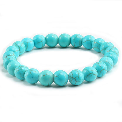 8mm Natural Stone Beads Bracelet Men's White Turquoise Stretch