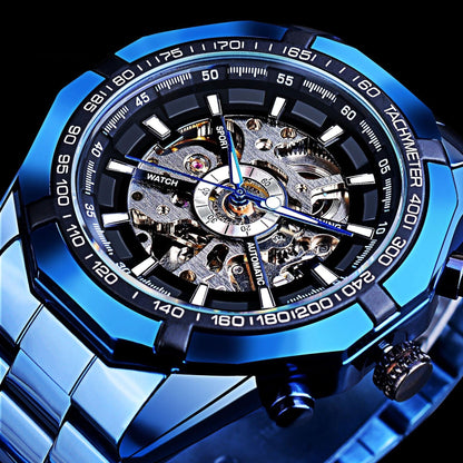 Casual Hollow Blue Plating Automatic Mechanical Watch