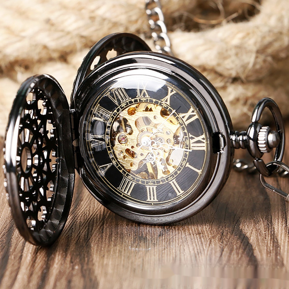 Mechanical Pocket Watch Retro Large Gun Color Spider Web Flip