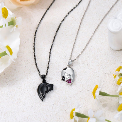 Couple Stitching Love Black And White Cute Cat Necklace