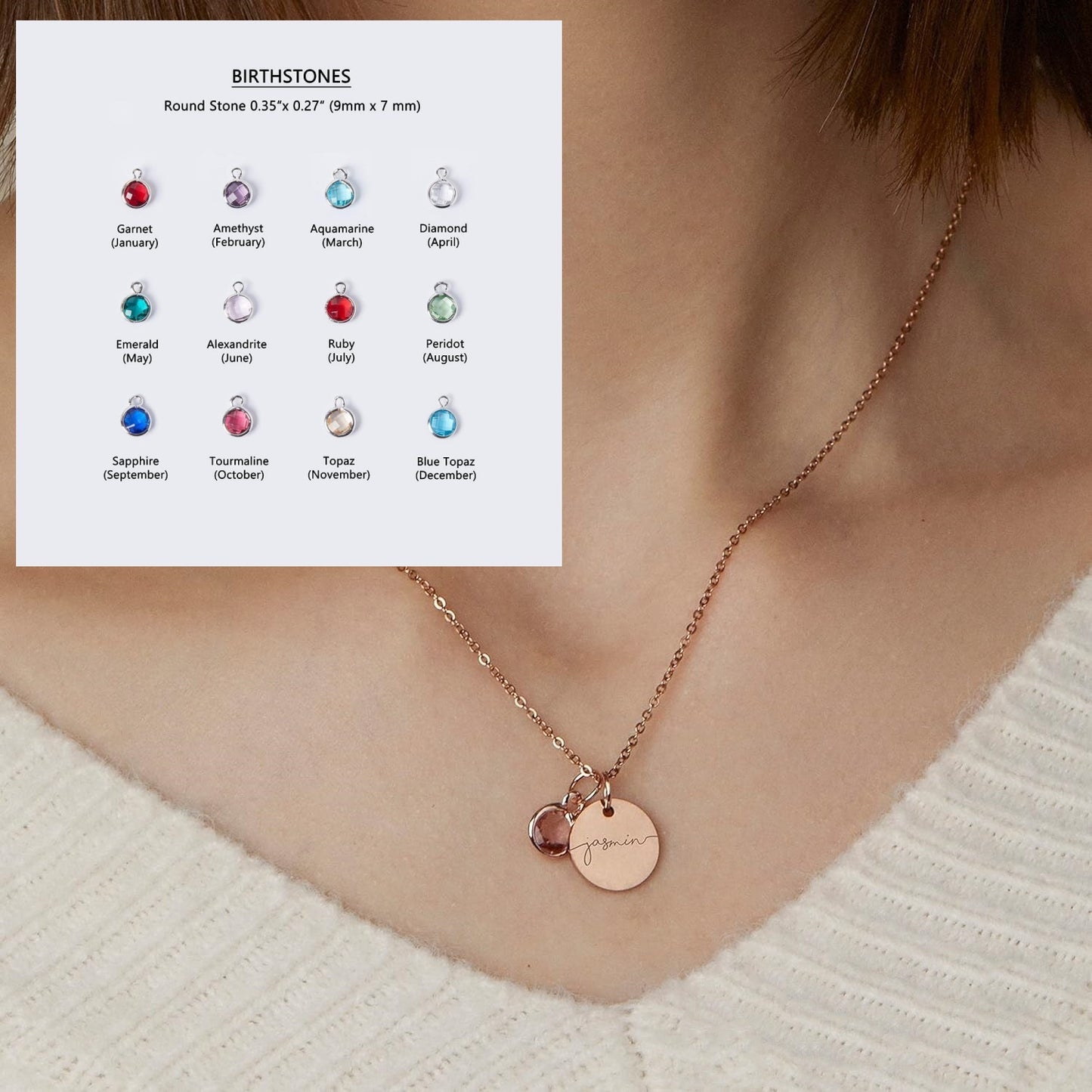 Personalized Name Engraving Necklace Birthstone Pendants Stackable Jewelry Birthday Gift For Women Mom Wife Daughter Friend