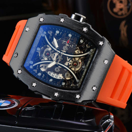 Automatic Quartz Hollow Luminous Waterproof Barrel-shaped Men